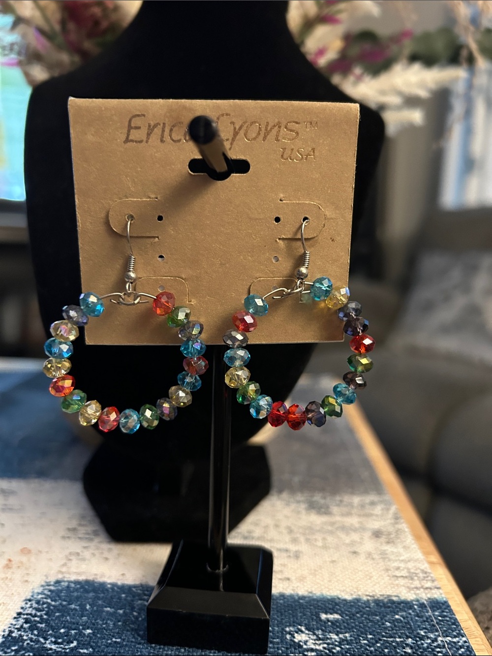 Erica Lyons Multicolor Faceted Bead Hoop Earrings
